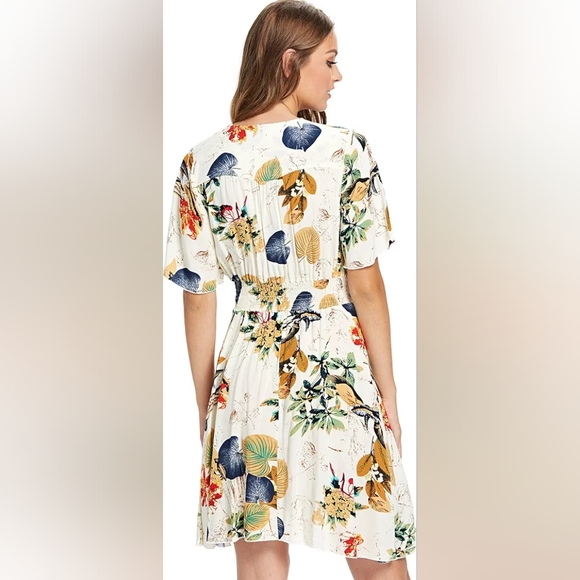 Milumia Women's Boho Button Up Split Cream Floral Print Flowy Dress - Picture 5 of 13